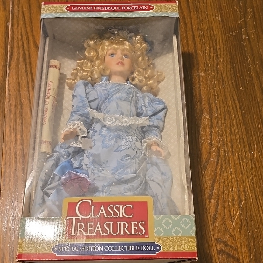 Classic Treasures Porcelain Doll in Blue Dress